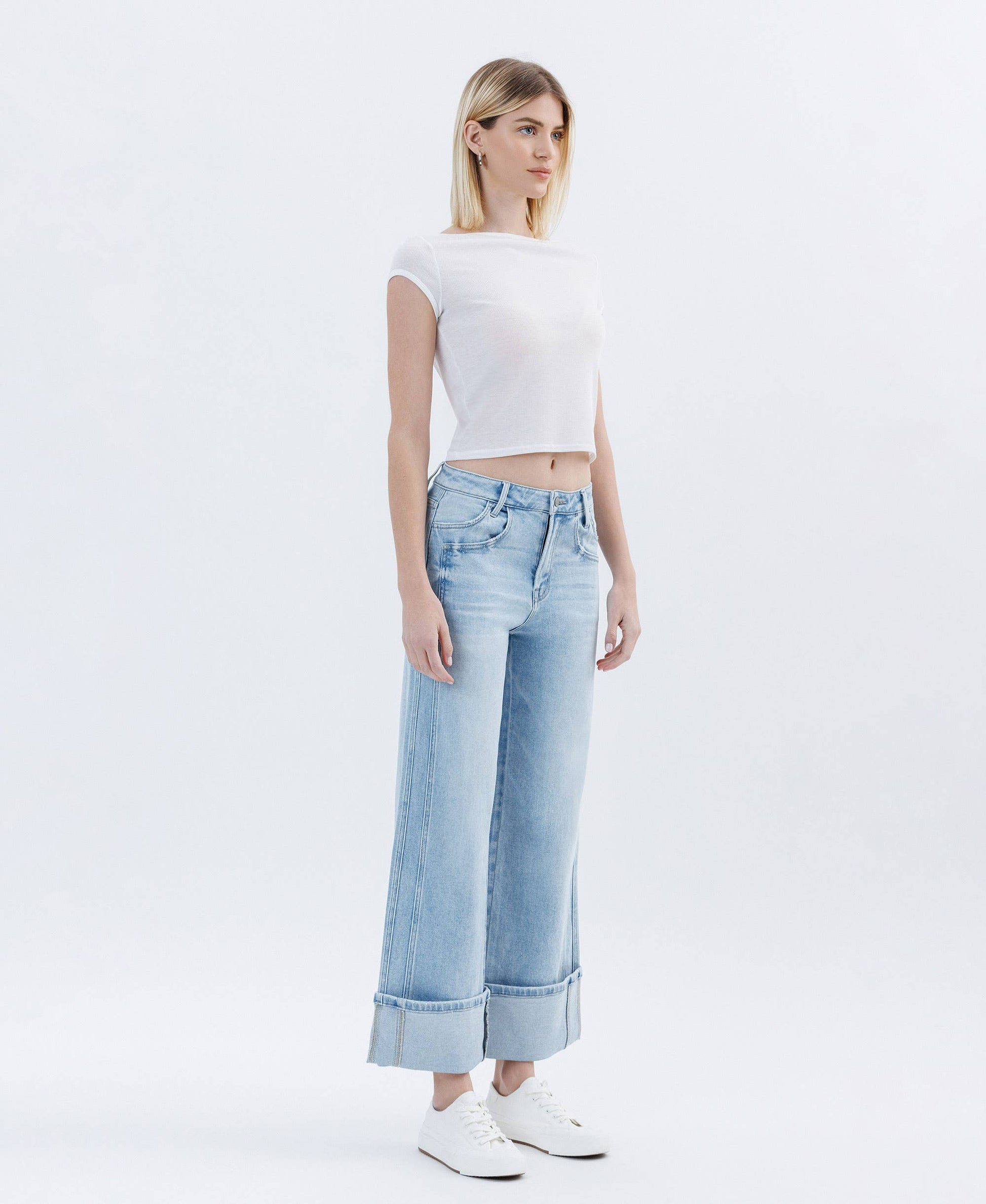 High-Rise Cuffed Denim Jeans - alternate product view at Vogue Villa