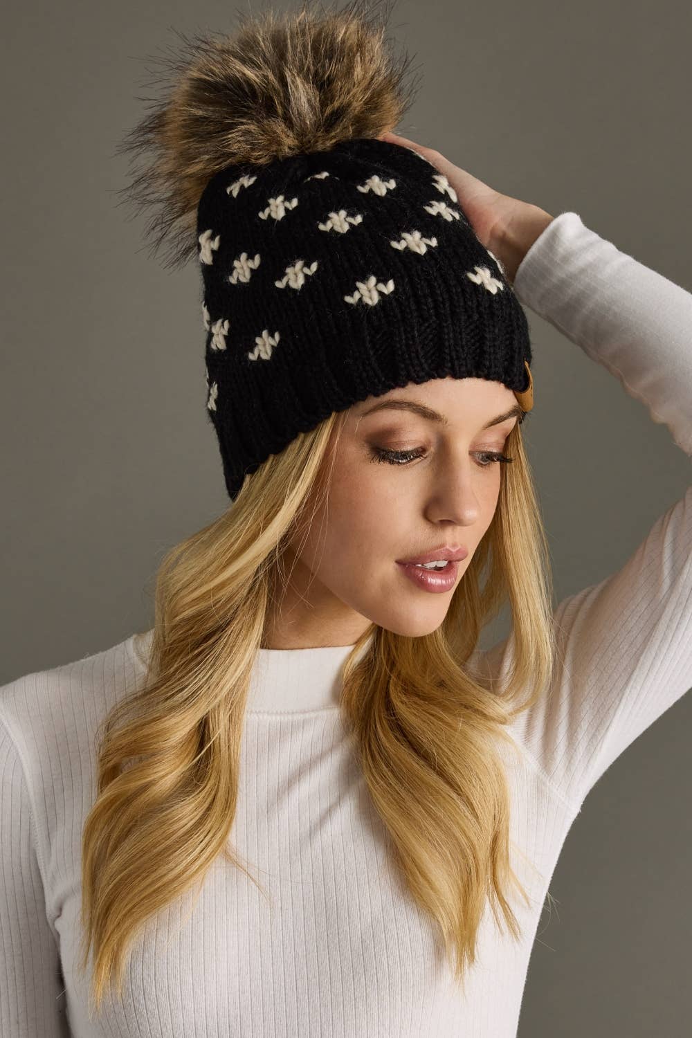 Black Fleur-De-Lis Pom Hat