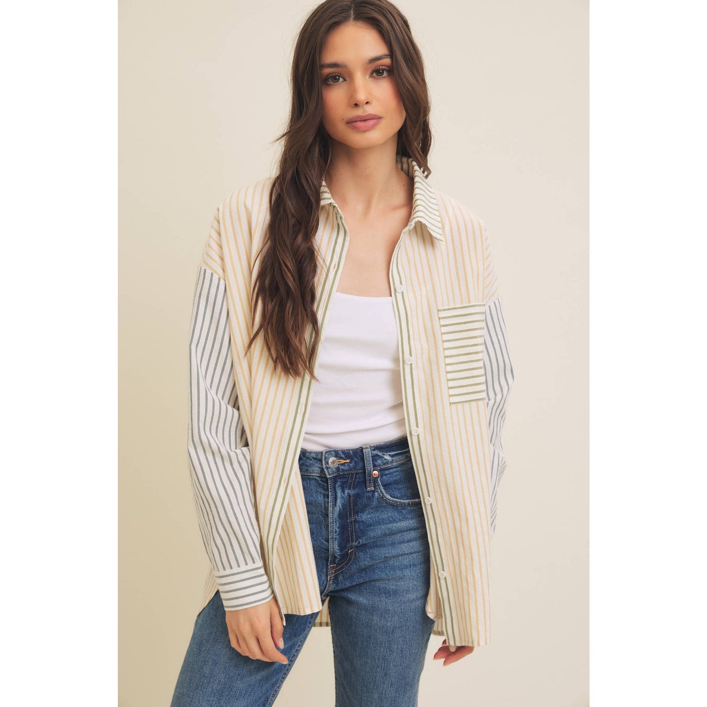 Mixed Stripe Button-Down Shirt