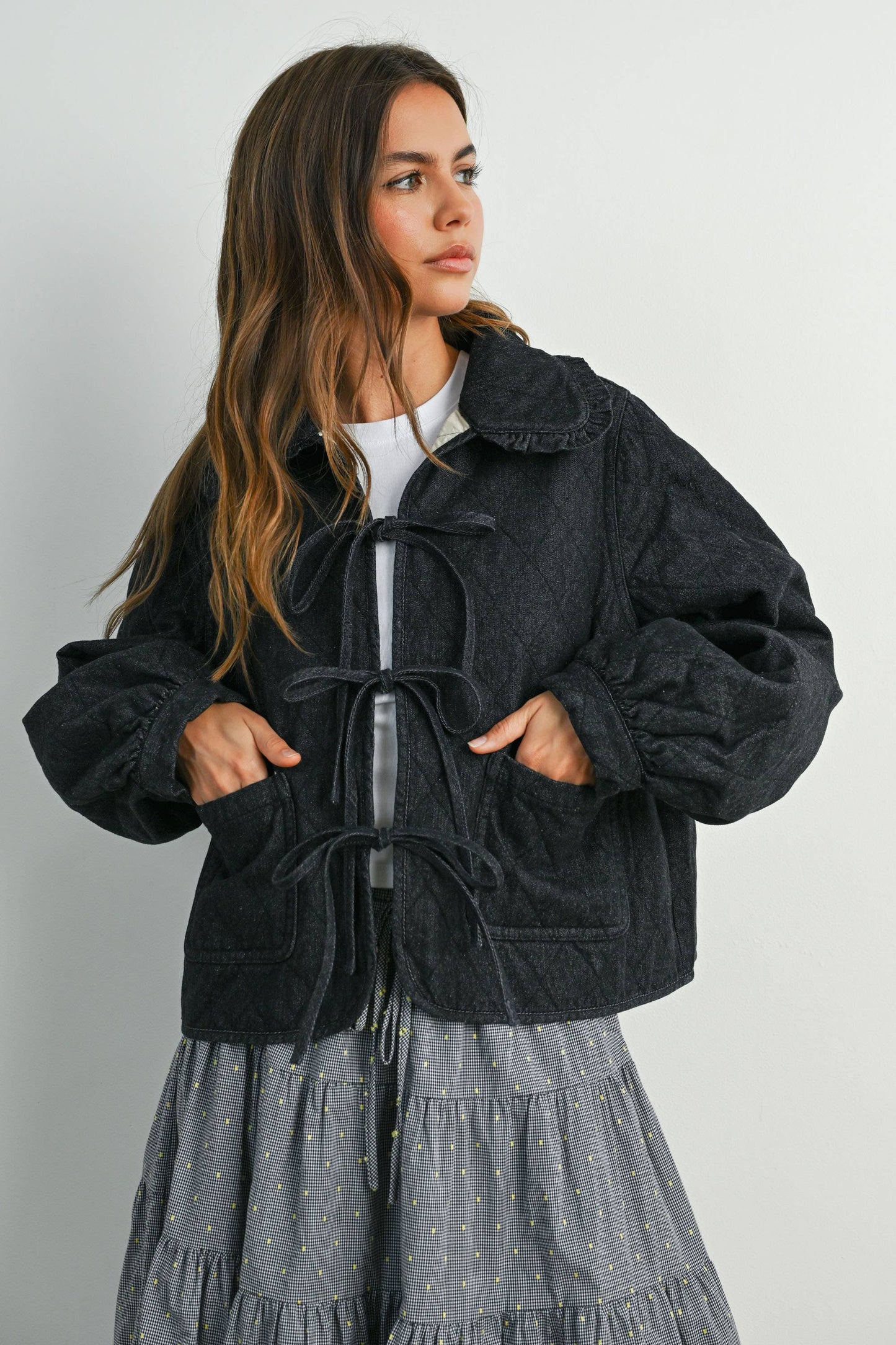 Quilted Long Sleeve Tie-Front Jacket