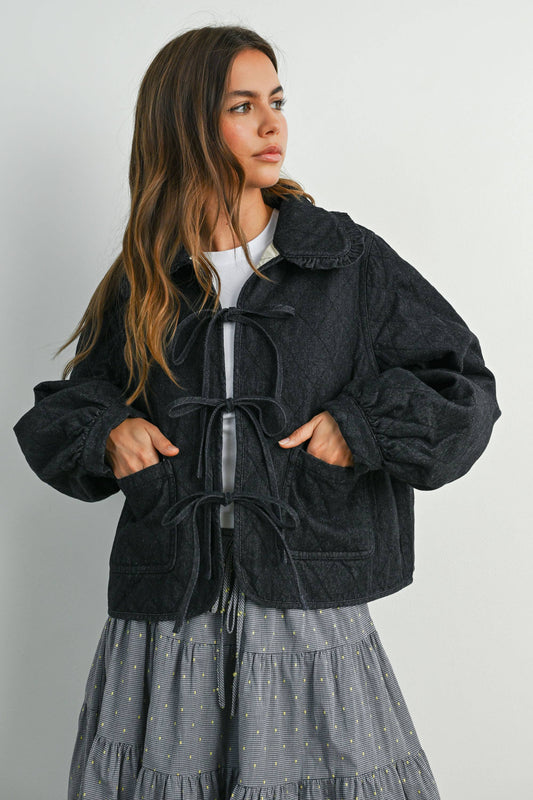 Quilted Long Sleeve Tie-Front Jacket