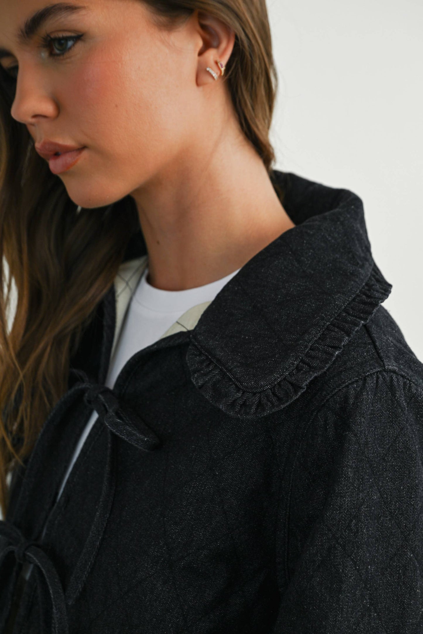 Quilted Long Sleeve Tie-Front Jacket