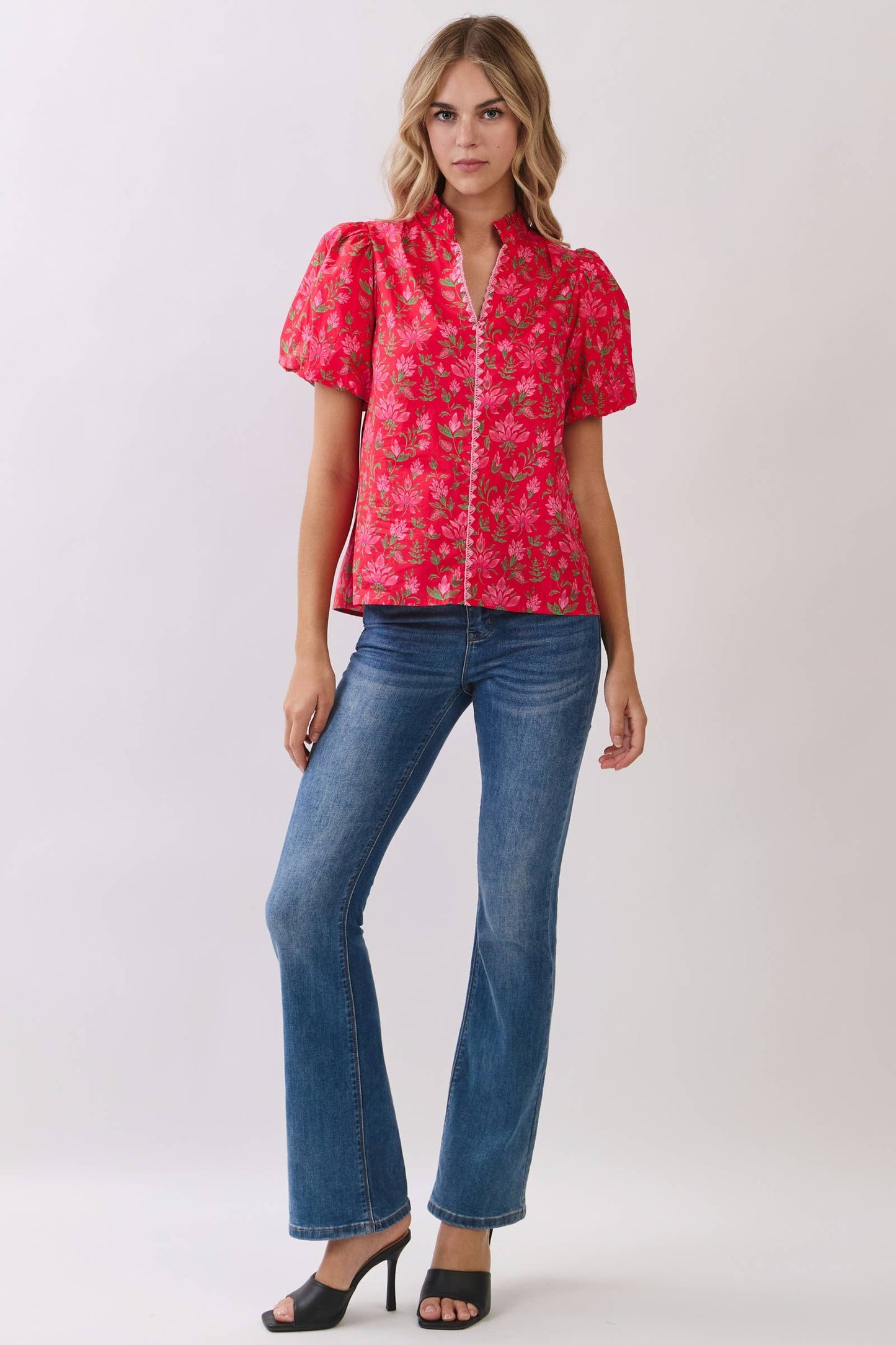 Floral Print Puff Sleeve Blouse