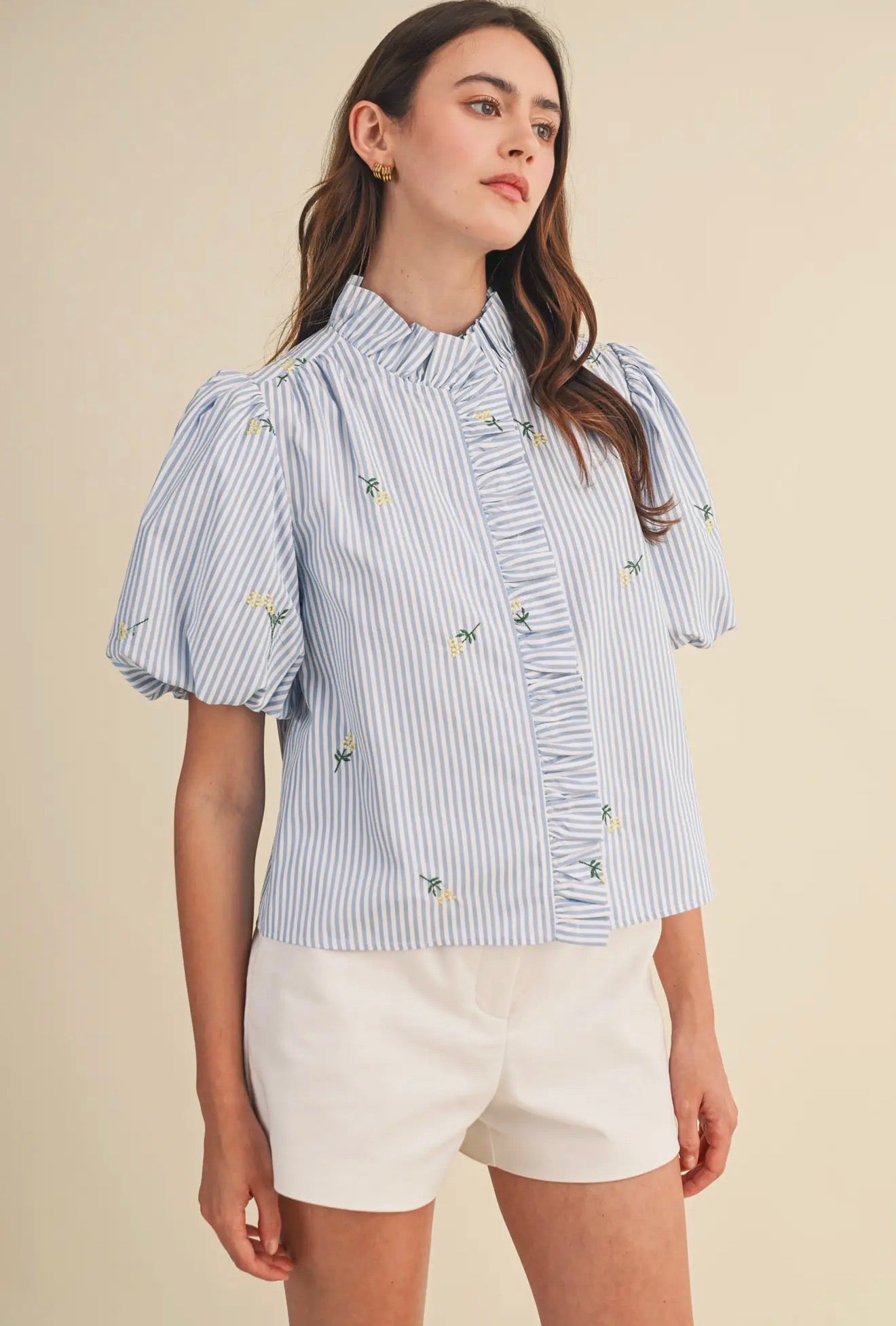 Emerson Embroidered Stripe Blouse - alternate product view at Vogue Villa