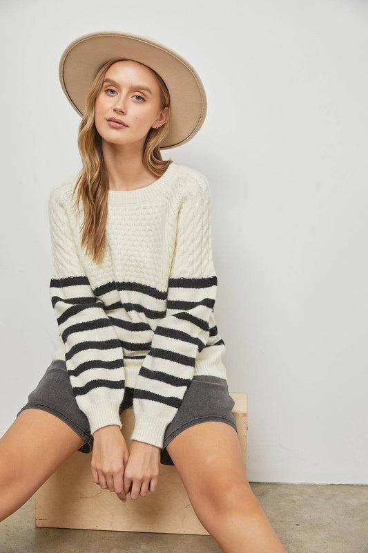 Cable Knit Striped Sweater