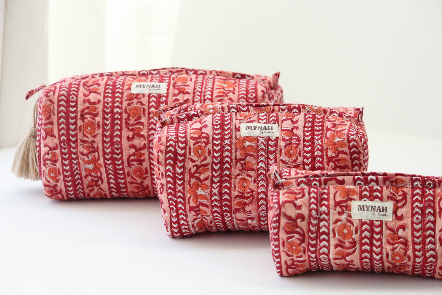 Terracotta stripes travel/make up/organizer/bag-Set of 3