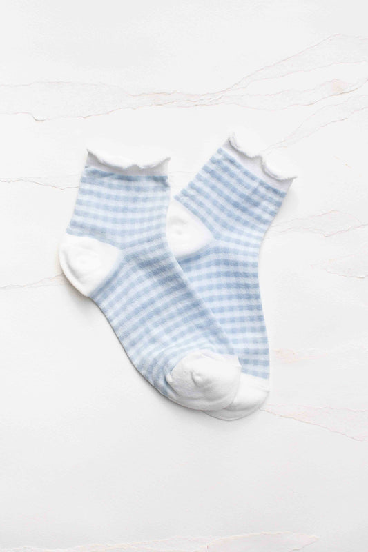 Pastel Gingham Ruffle Ankle Socks