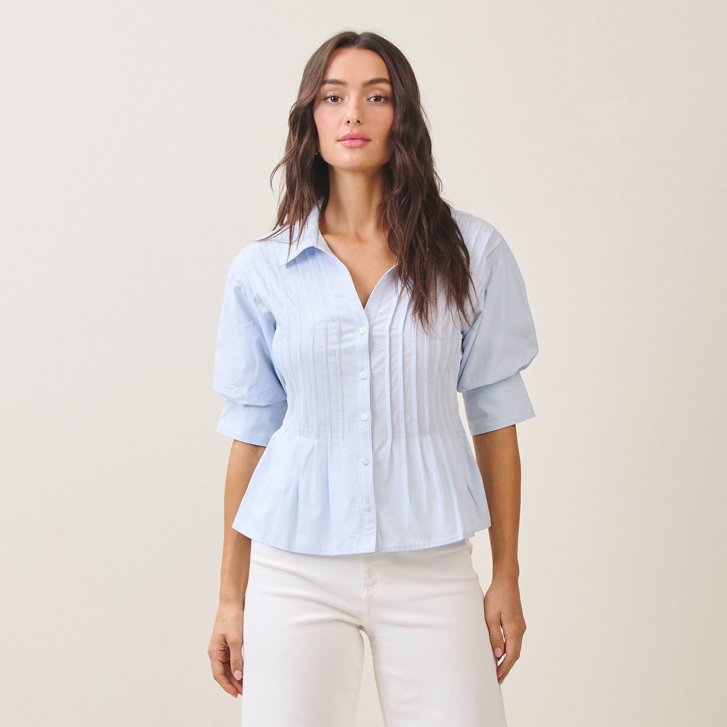 Belle Madison Pleated Poplin Blouse - alternate product view at Vogue Villa