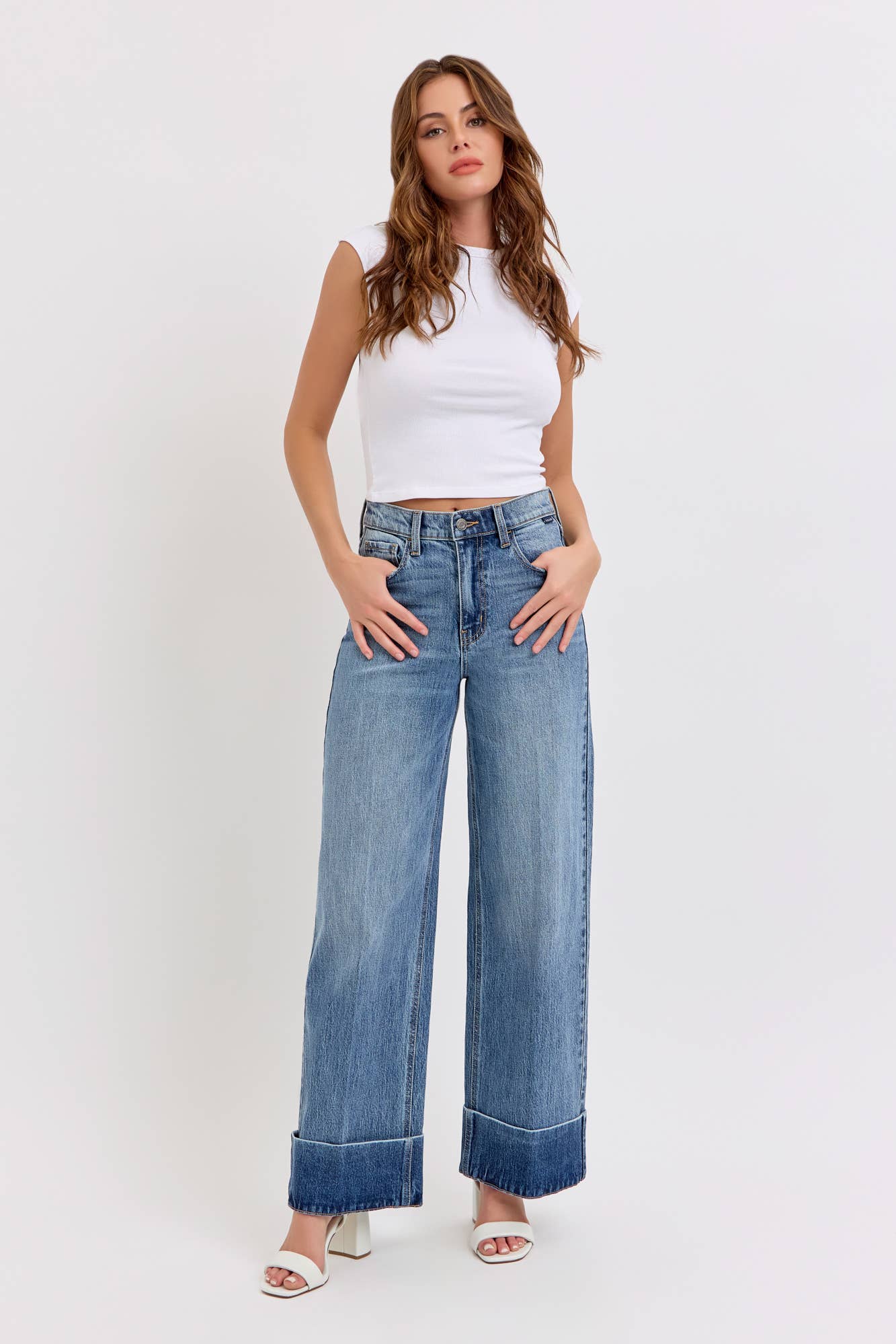 Cuffed Hem Straight Leg Jeans