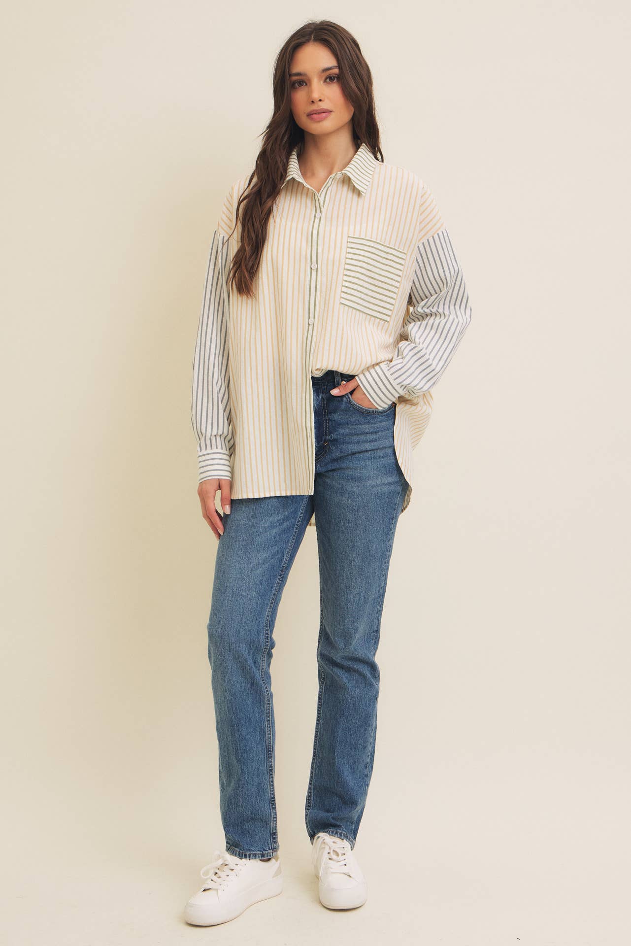 Mixed Stripe Button-Down Shirt
