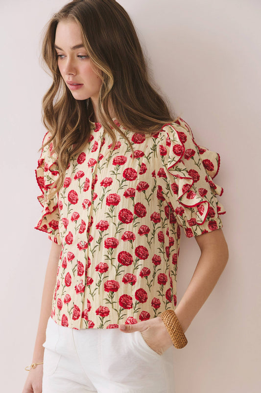 The Rosette Ruffle Sleeve Blouse