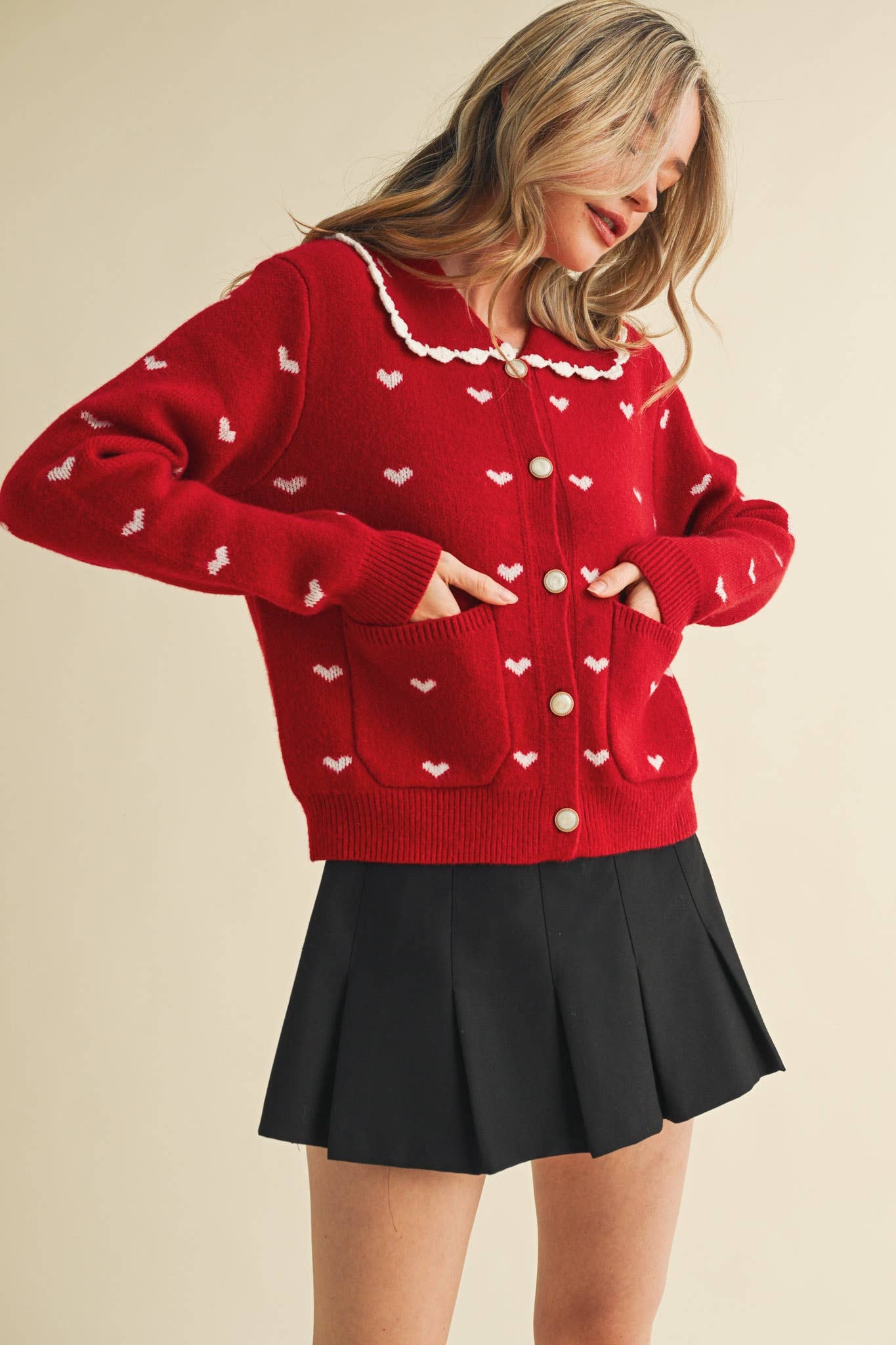 Doll Collar Heart Cardigan - alternate product view at Vogue Villa