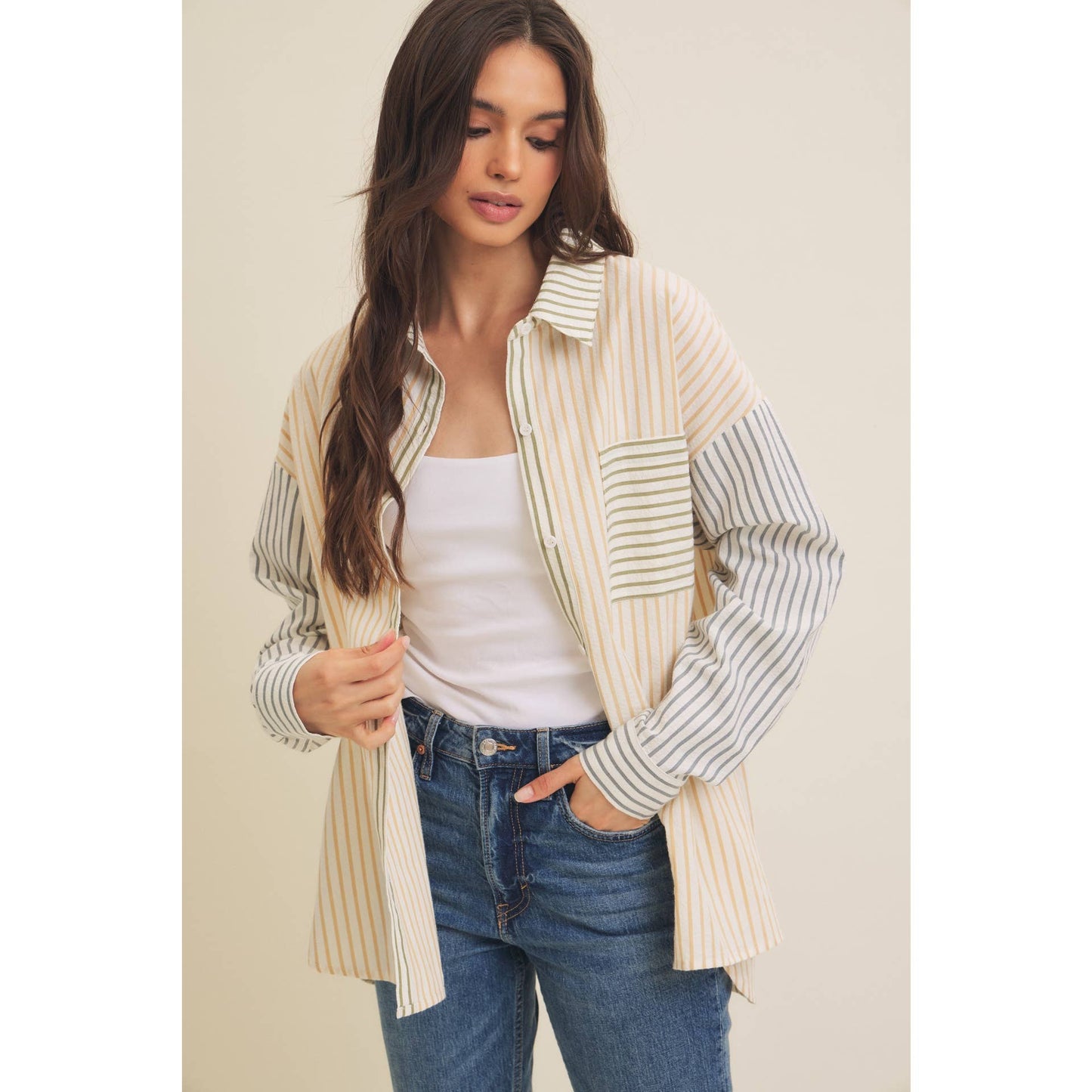 Mixed Stripe Button-Down Shirt