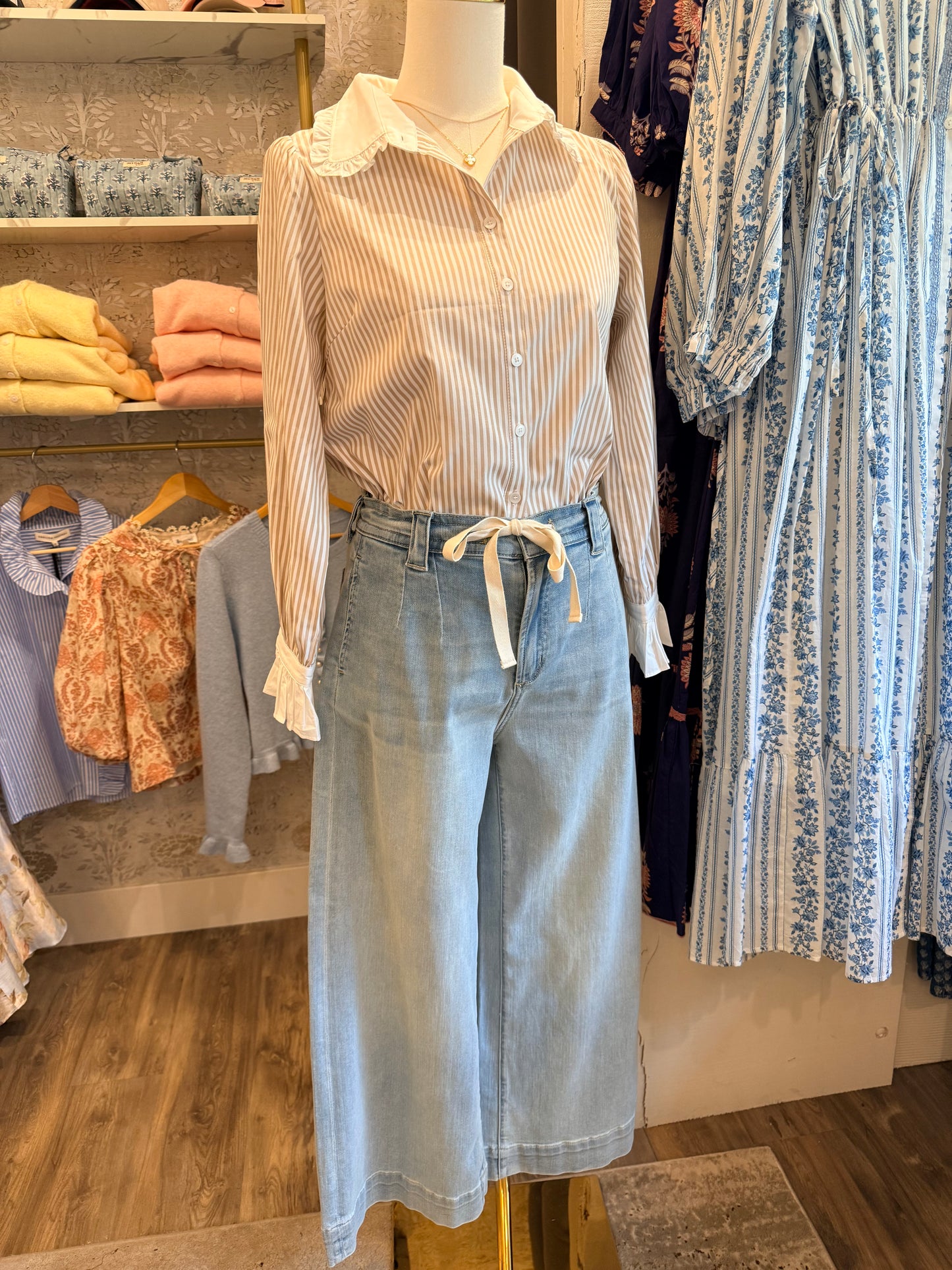 Striped blouse with ruffle cuff at Vogue Villa