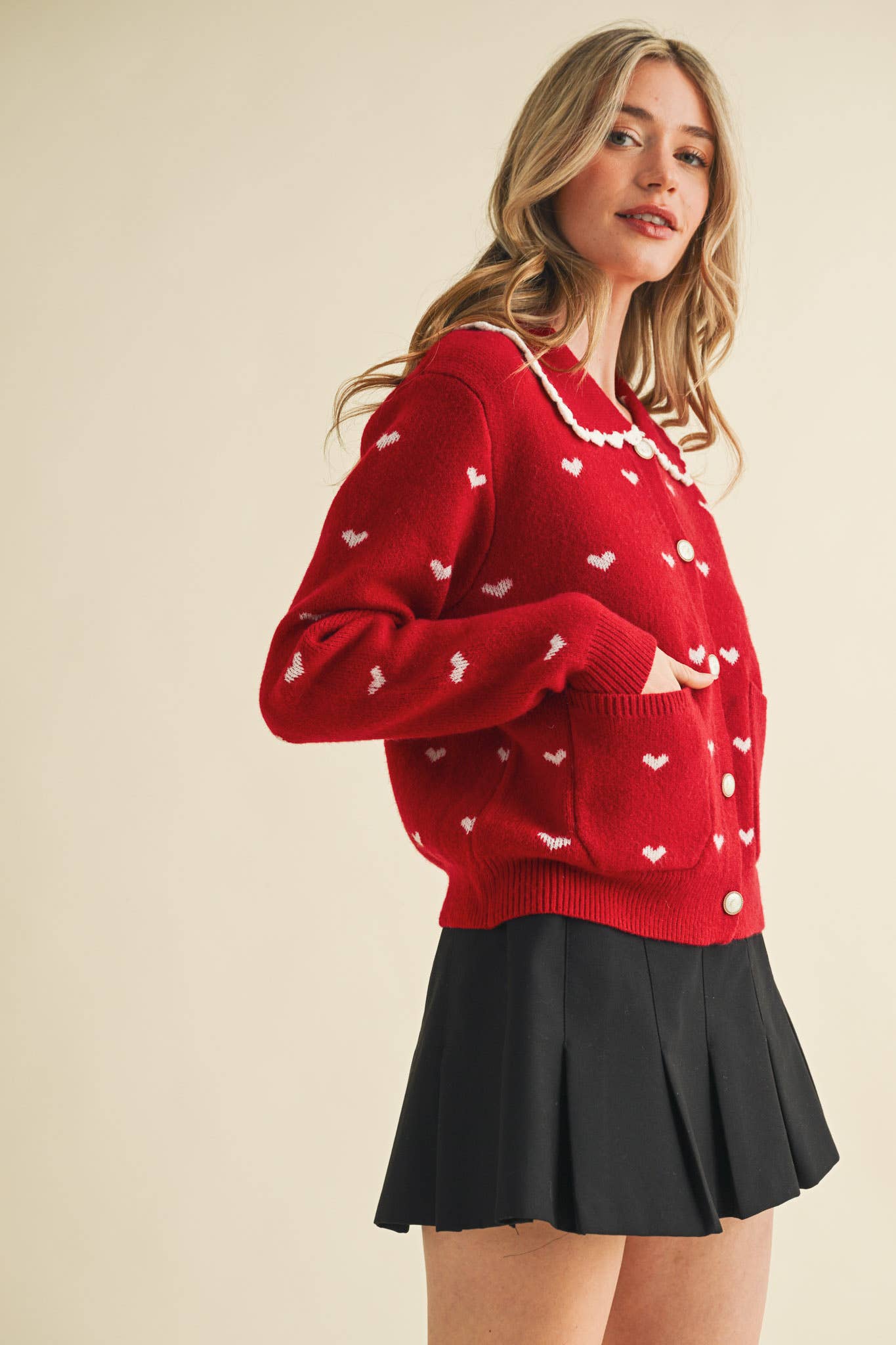 Doll Collar Heart Cardigan - alternate product view at Vogue Villa