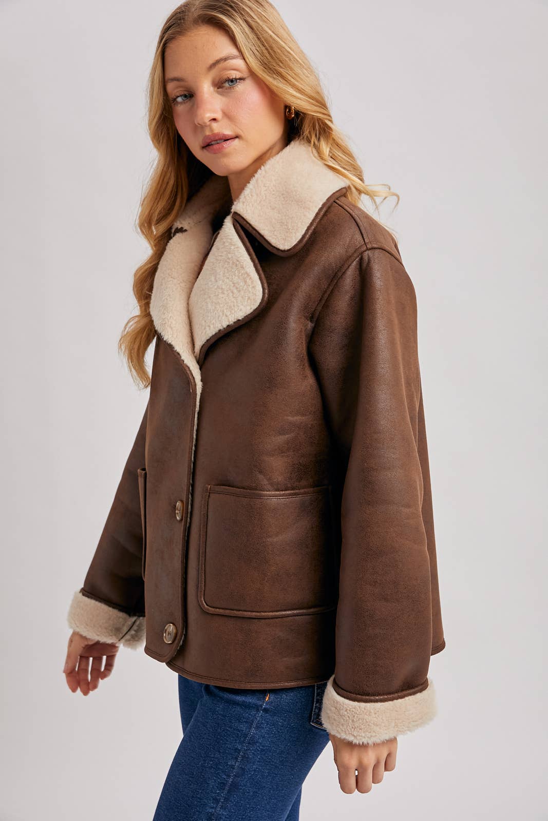 Shearling Faux Leather Coat