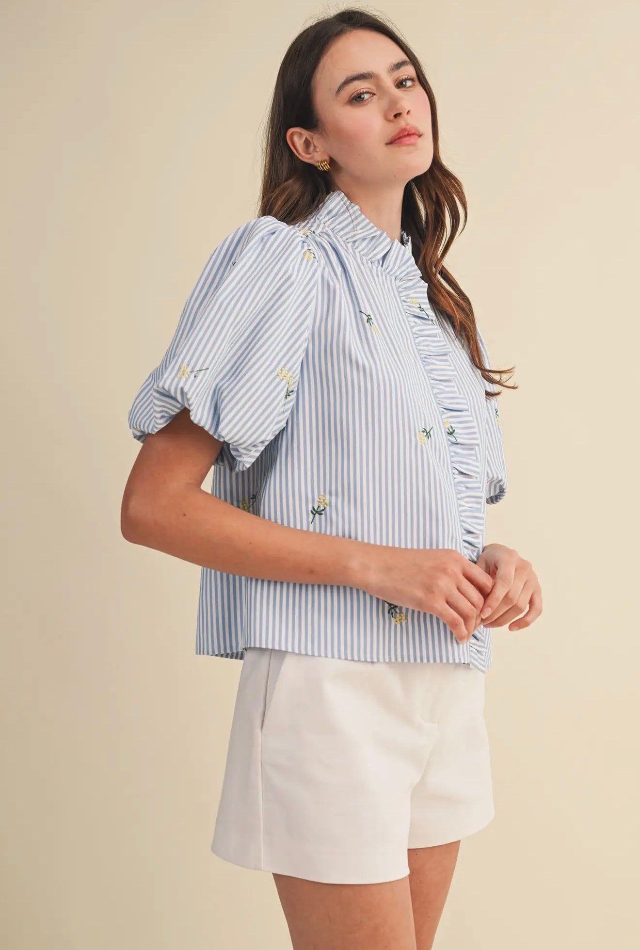 Emerson Embroidered Stripe Blouse at Vogue Villa