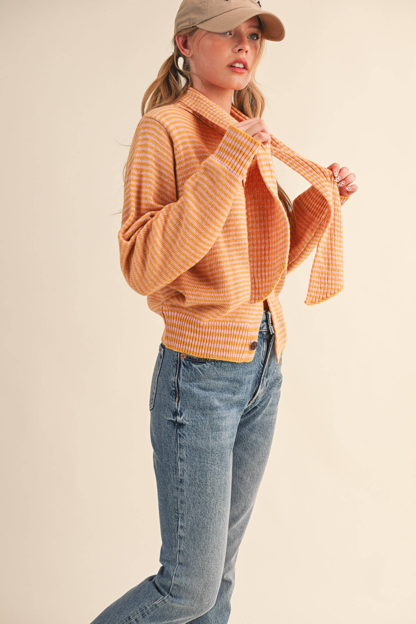 Striped Tie Neck Cardigan