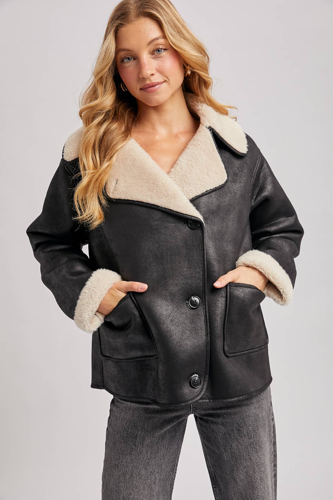 Shearling Faux Leather Coat