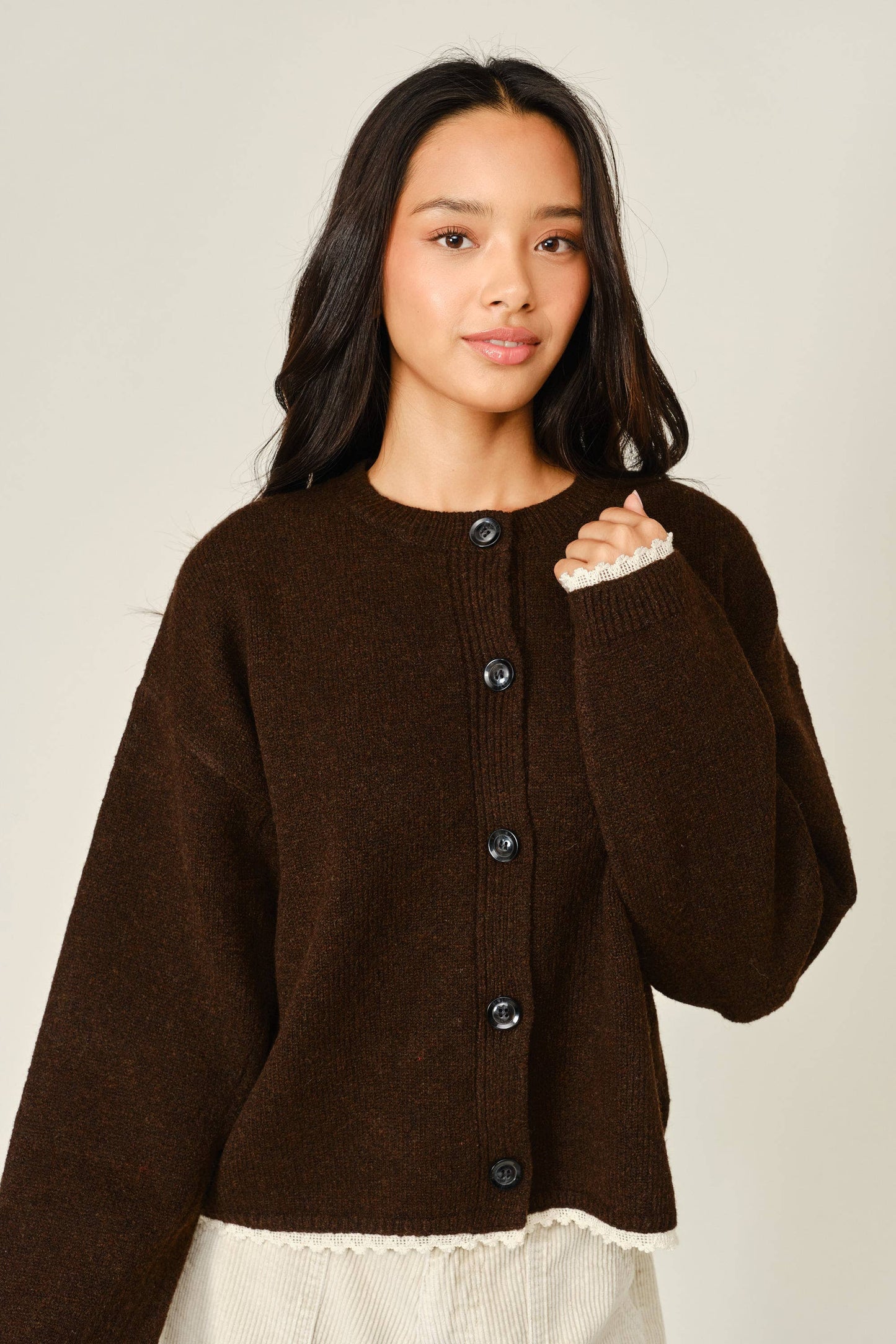 Lace Trim Scarf Cardigan