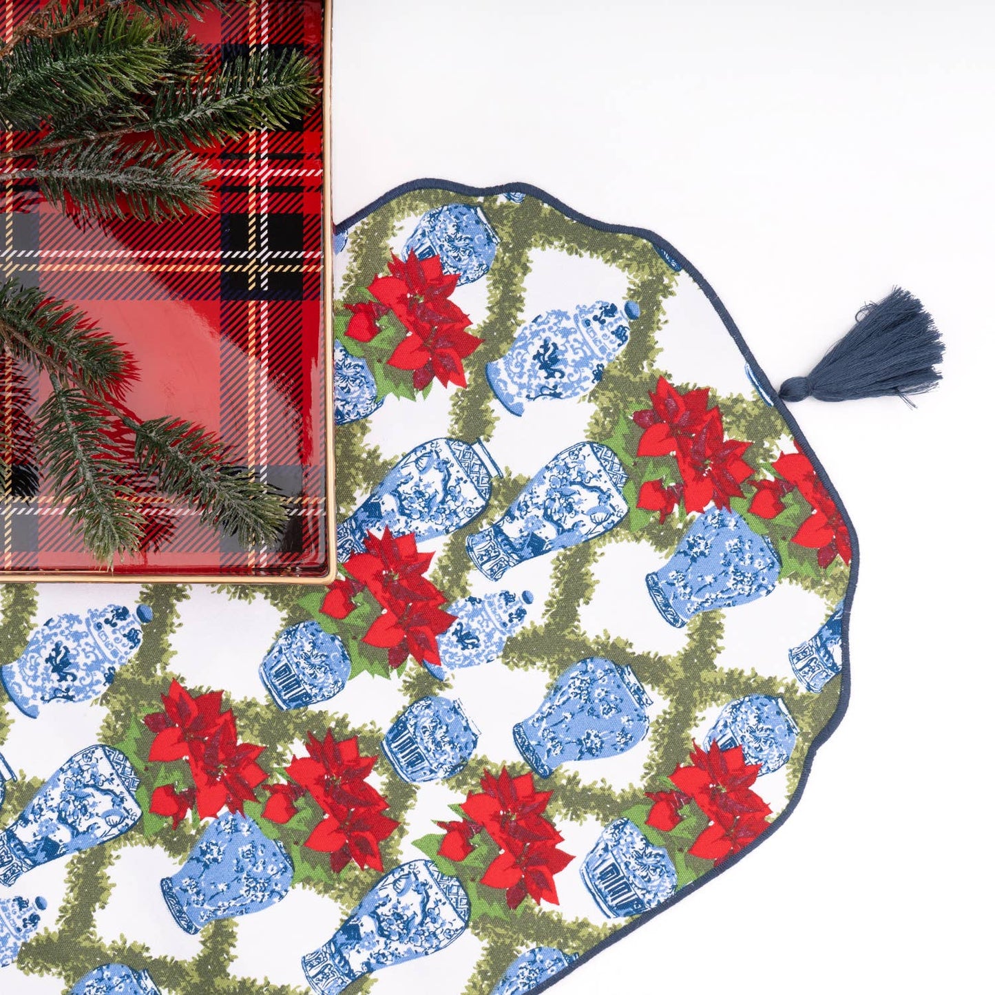 Poinsettias Reversible Tassel Table Runner