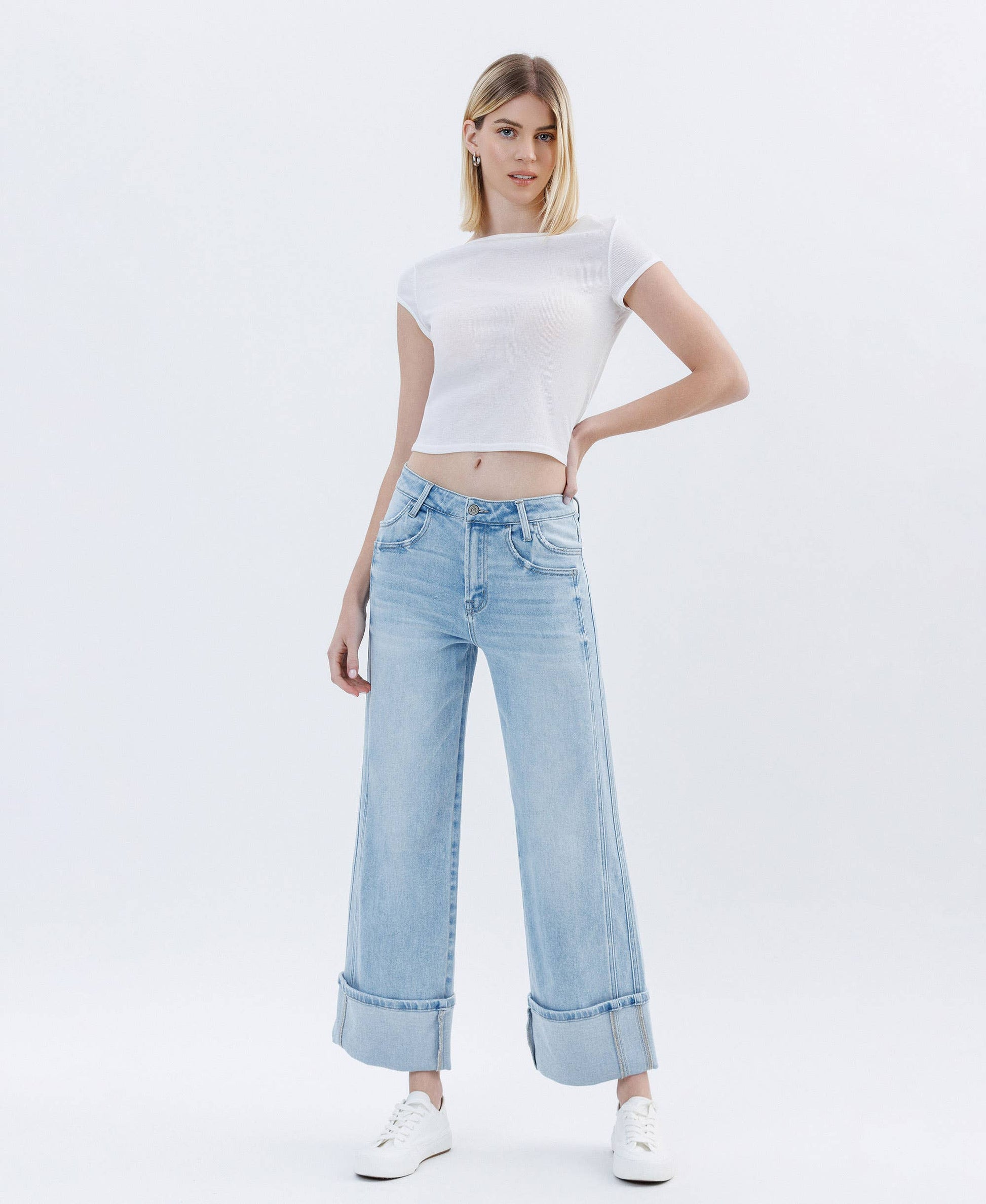 High-Rise Cuffed Denim Jeans - alternate product view at Vogue Villa
