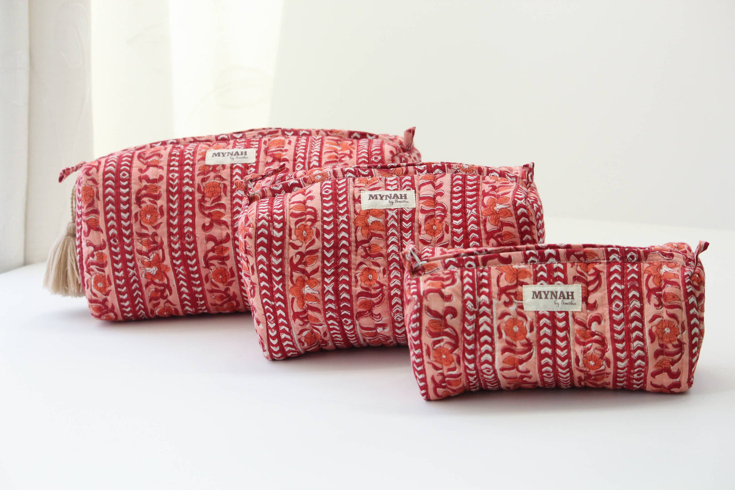 Terracotta stripes travel/make up/organizer/bag-Set of 3