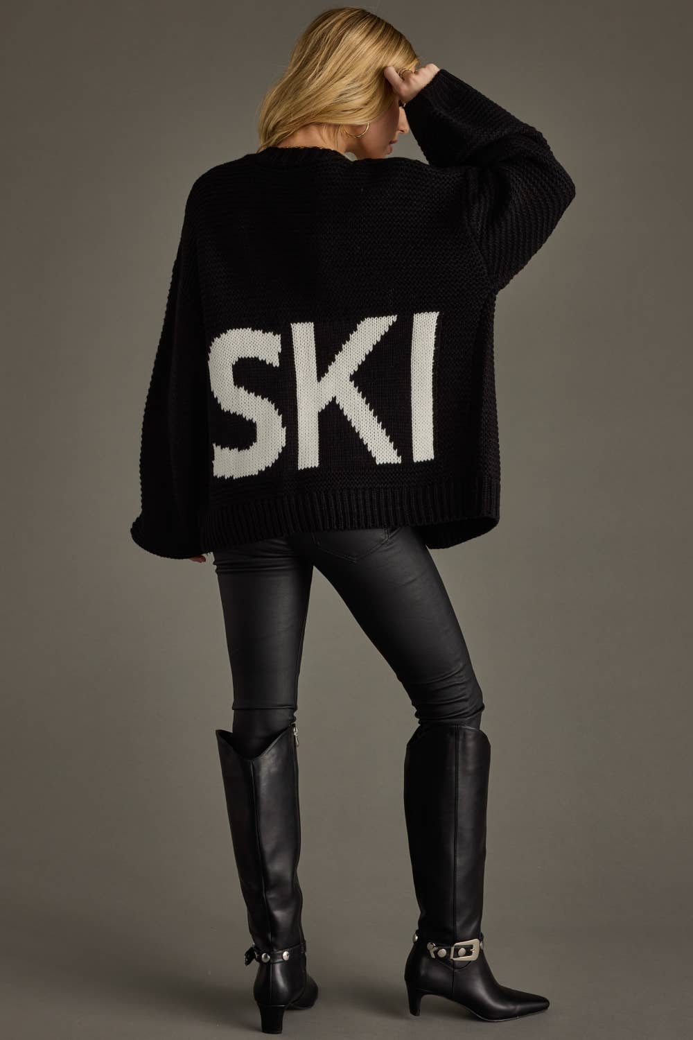 Black Ski Knit Cardigan - alternate product view at Vogue Villa