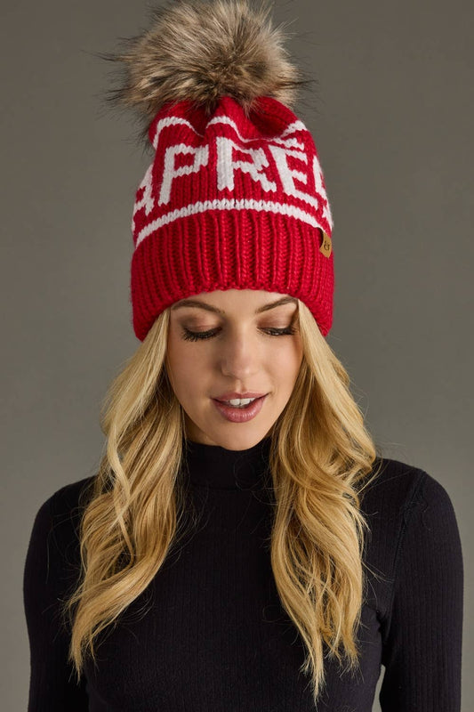 Red & White Apres Pom Hat