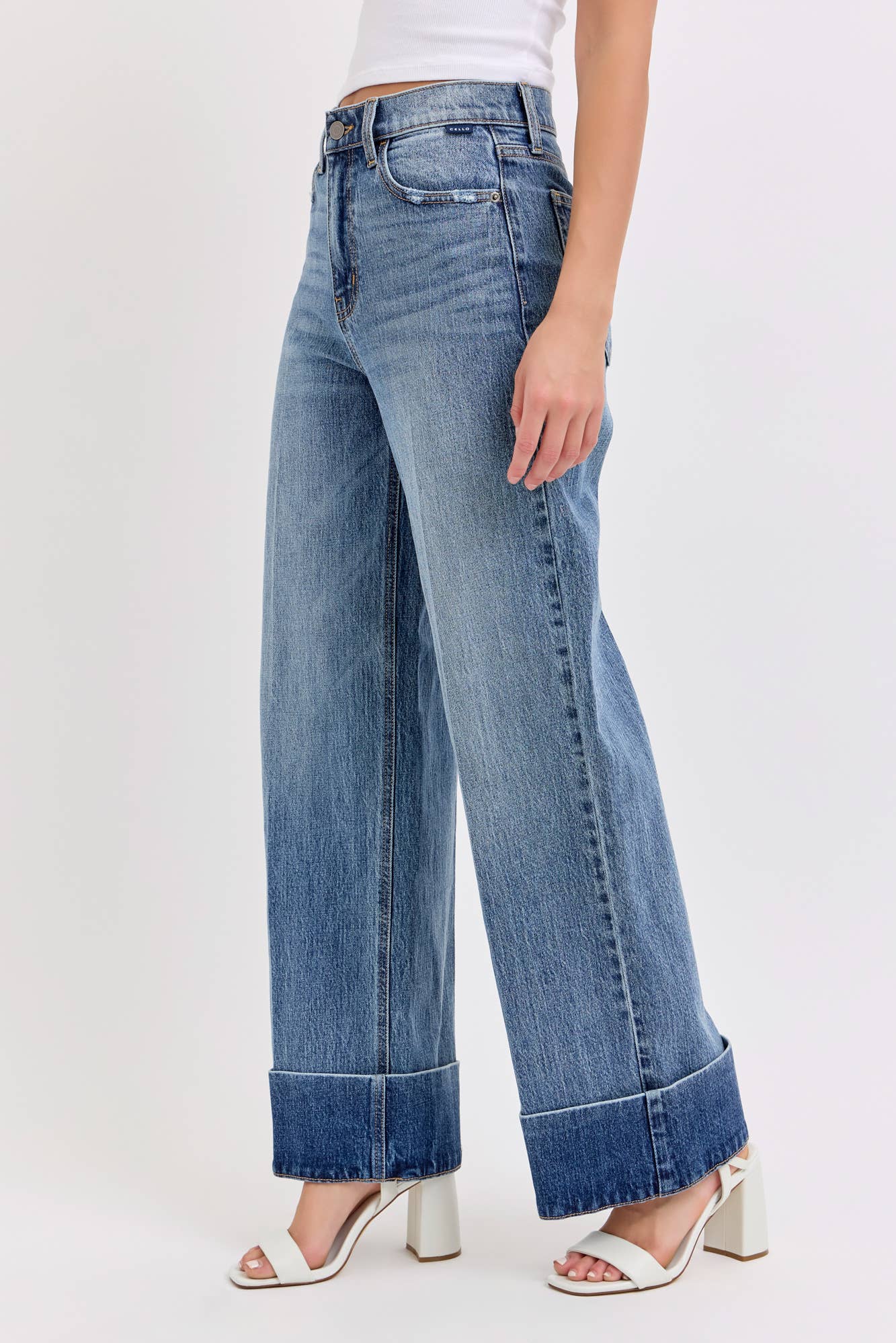 Cuffed Hem Straight Leg Jeans