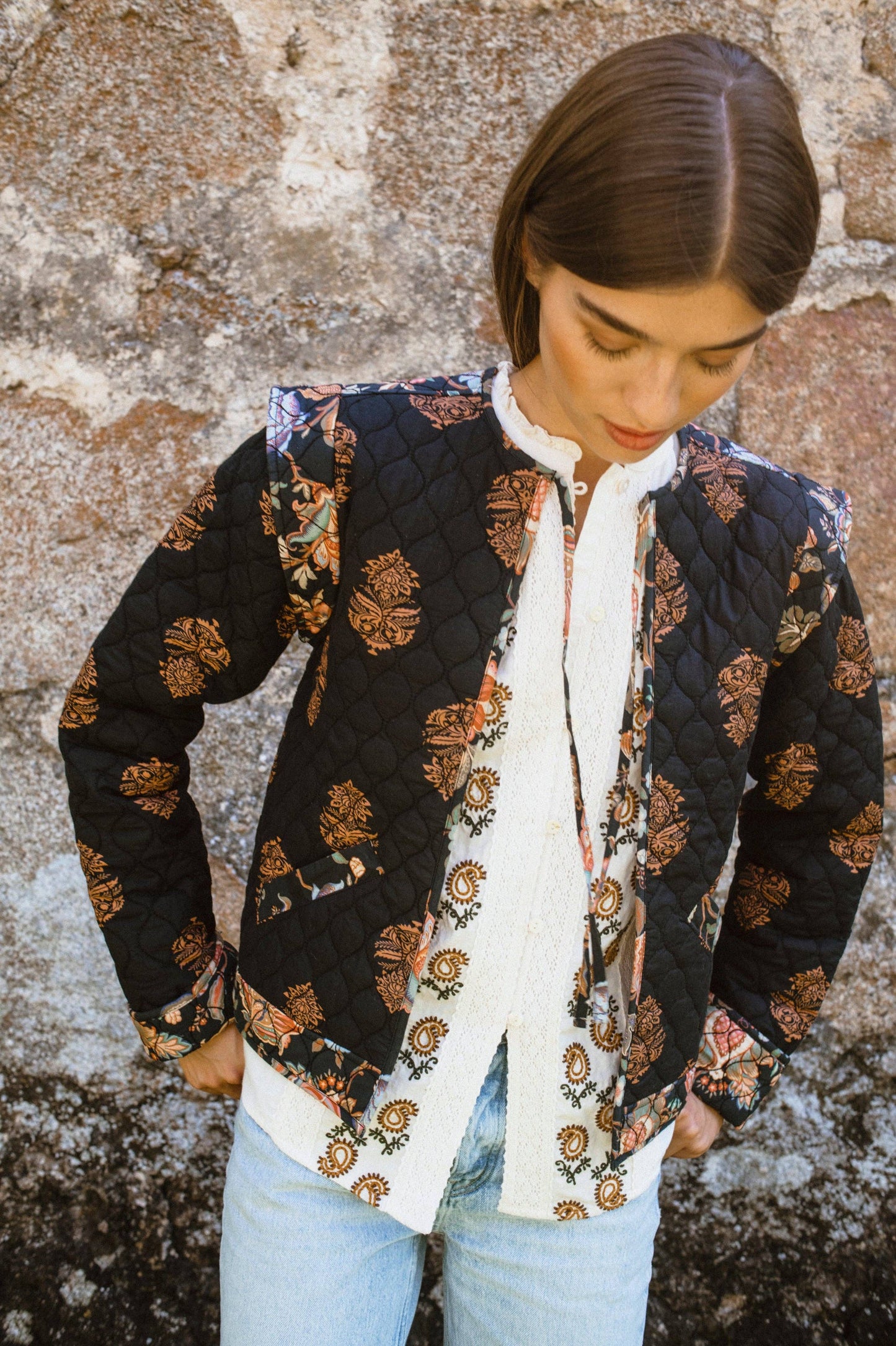 Quilted Block Print Jacket