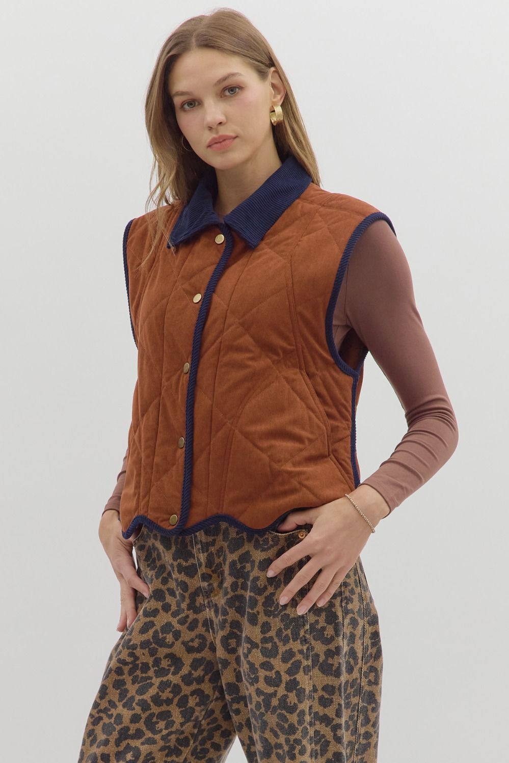 The Quilted Corduroy Scallop Hem Vest
