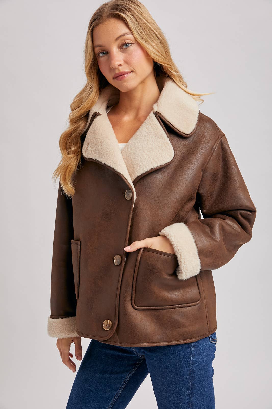 Shearling Faux Leather Coat