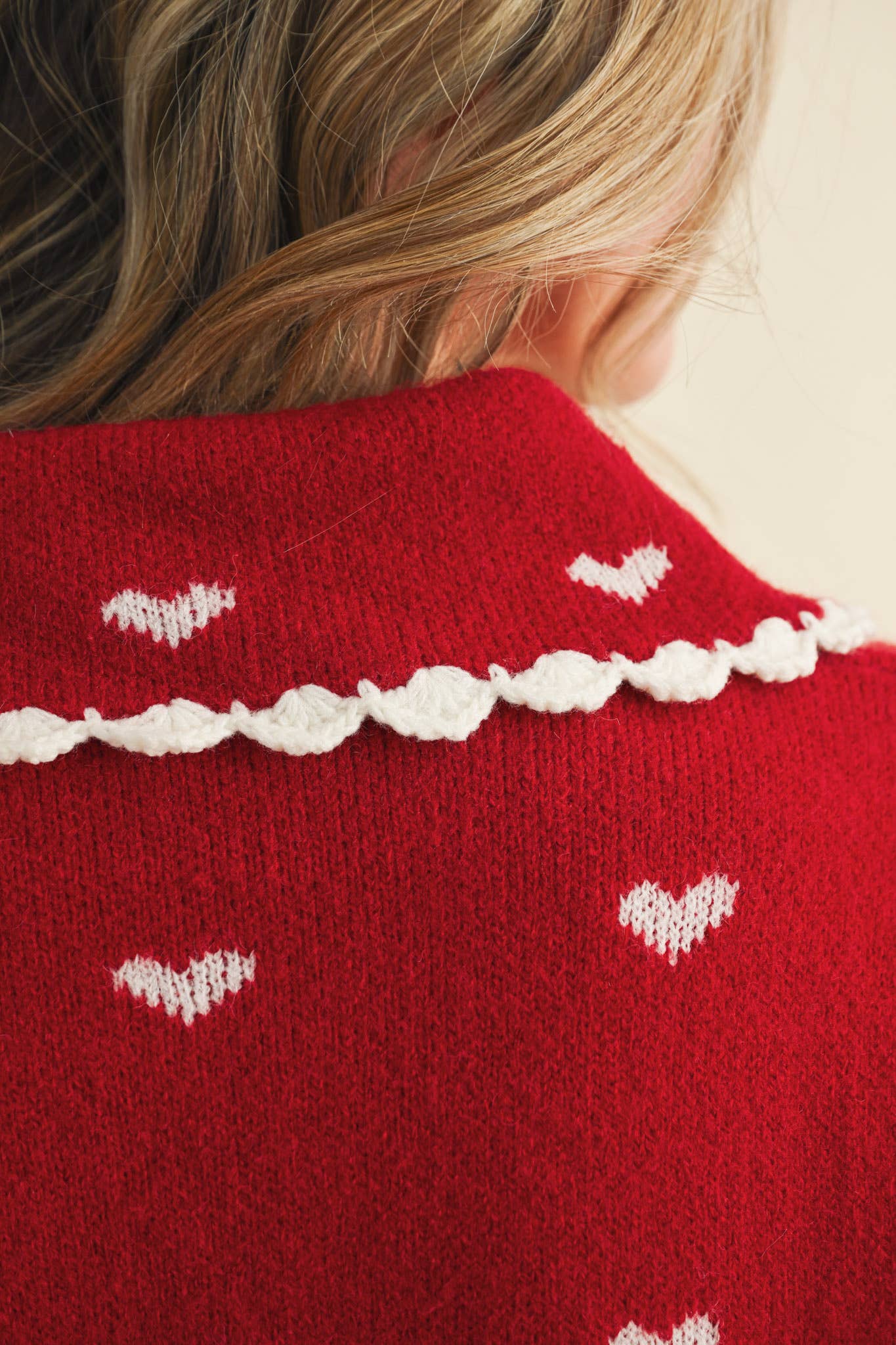 Doll Collar Heart Cardigan - alternate product view at Vogue Villa