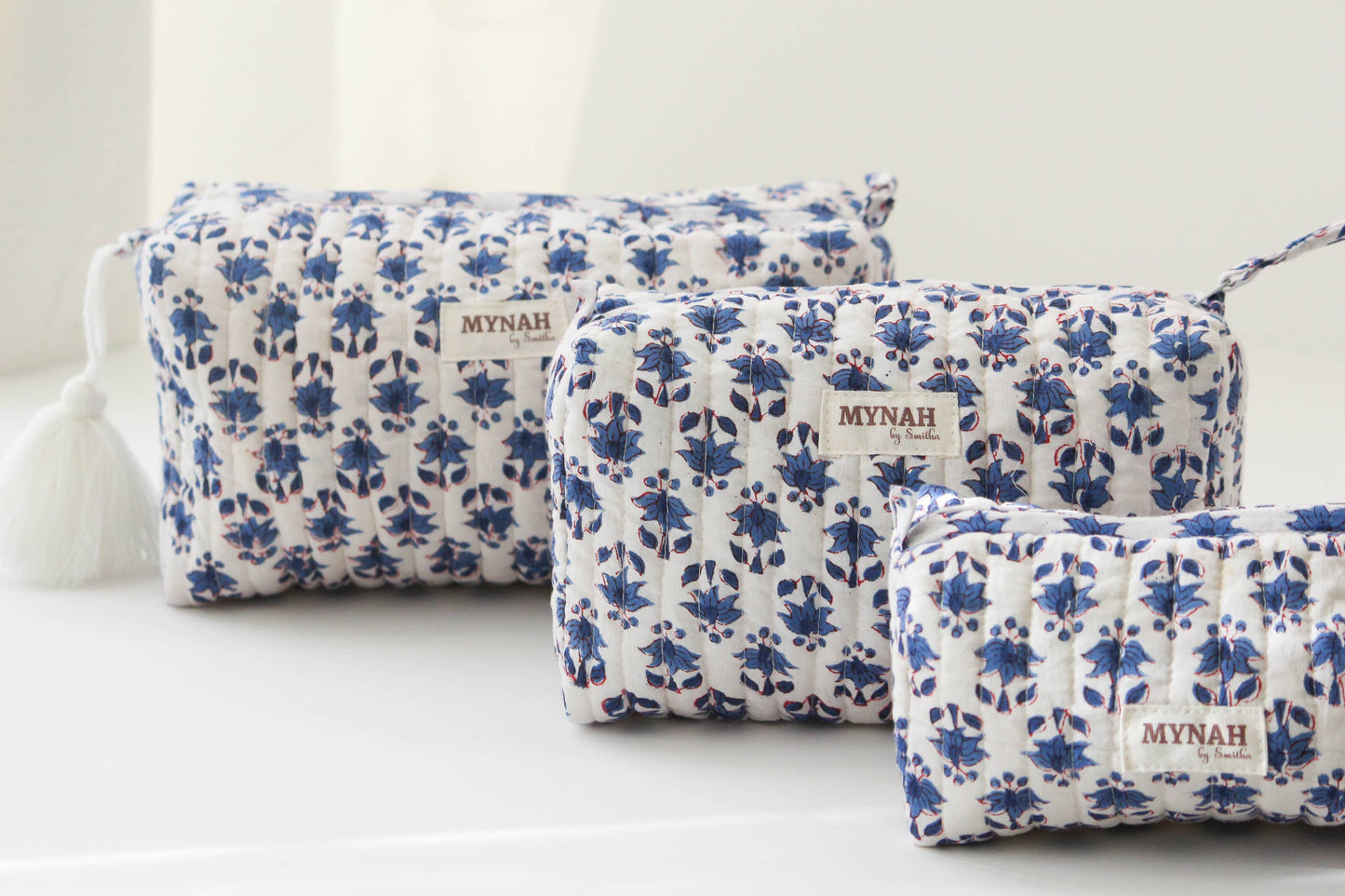 Blue Bonnet floral print travel/makeup/organizer/bag-Set of 3