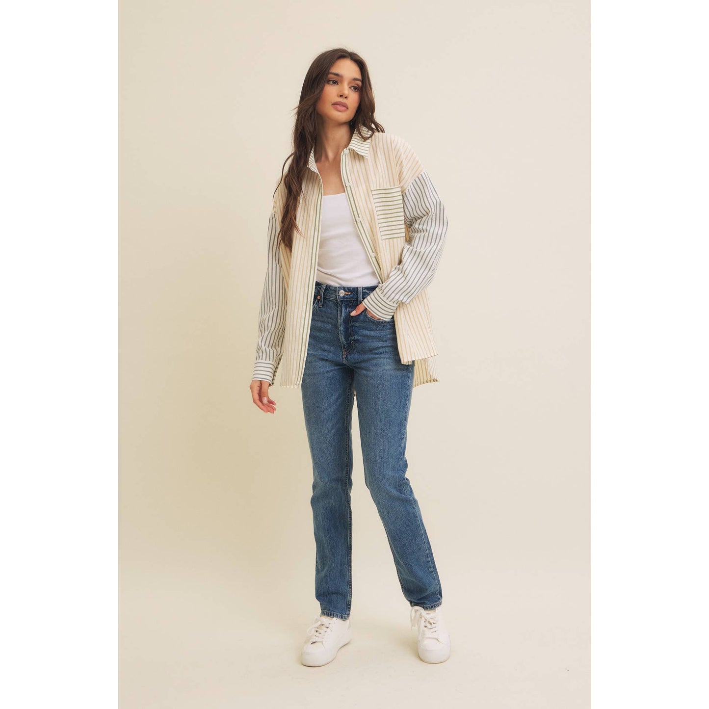 Mixed Stripe Button-Down Shirt