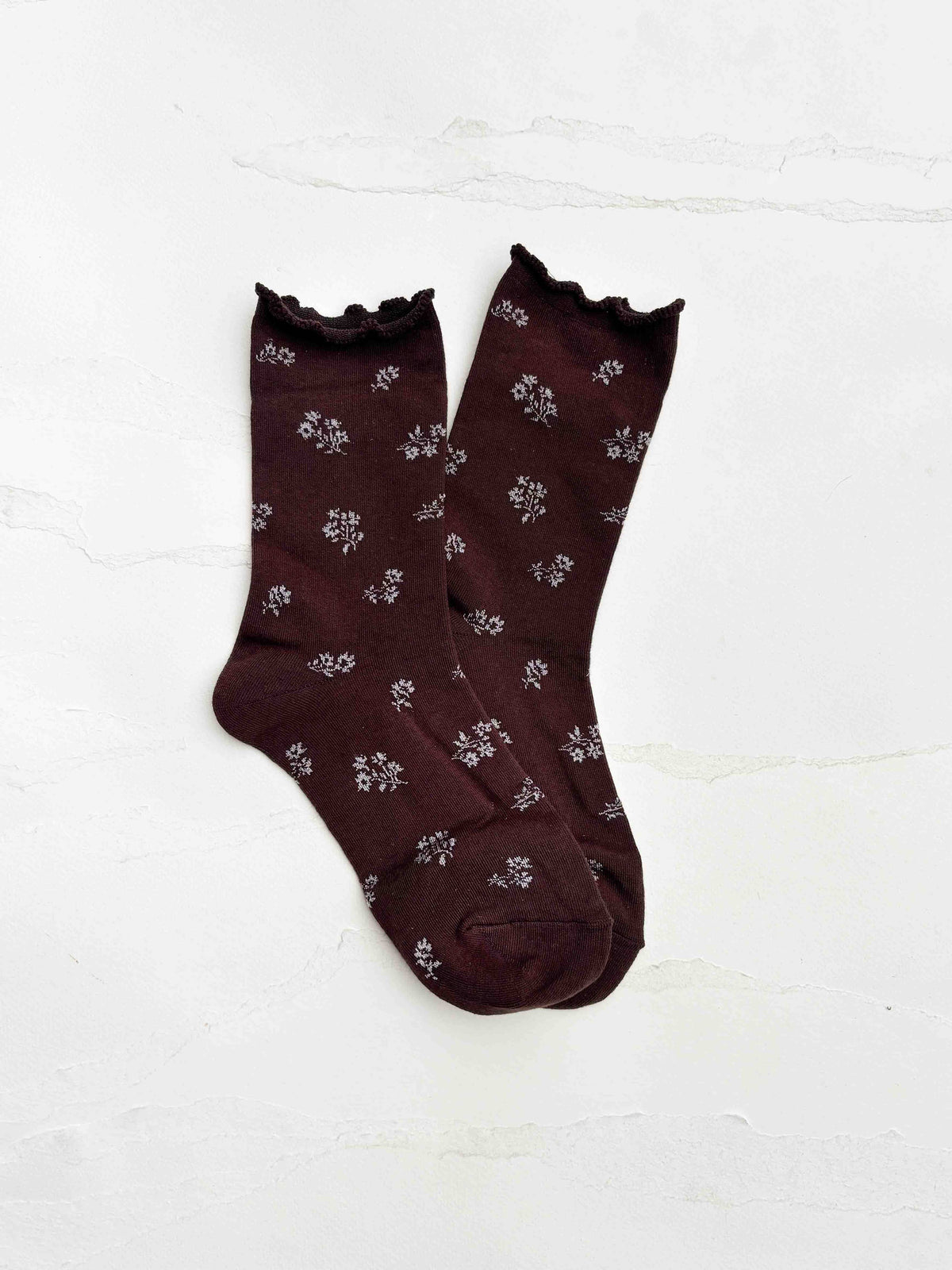 Vintage Tiny Floral Ruffle Cotton Blend Socks