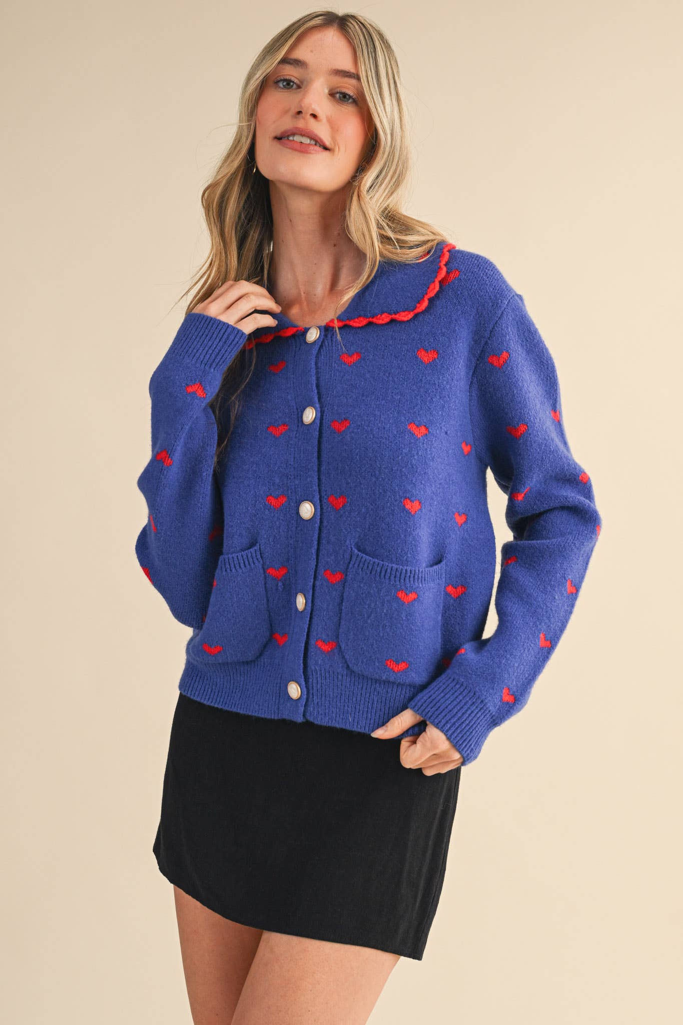 Doll Collar Heart Cardigan - alternate product view at Vogue Villa
