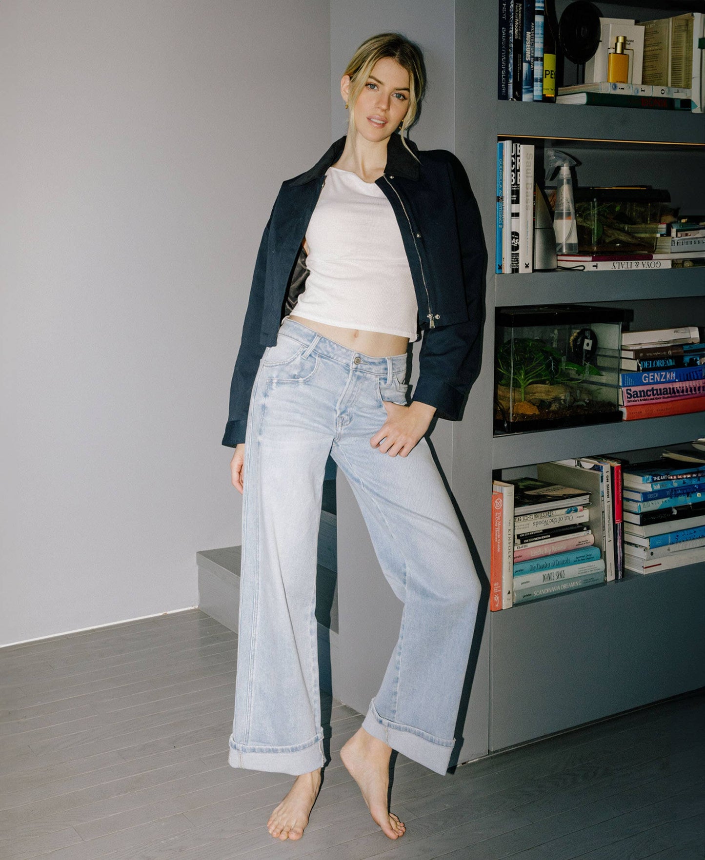 High-Rise Cuffed Denim Jeans - alternate product view at Vogue Villa