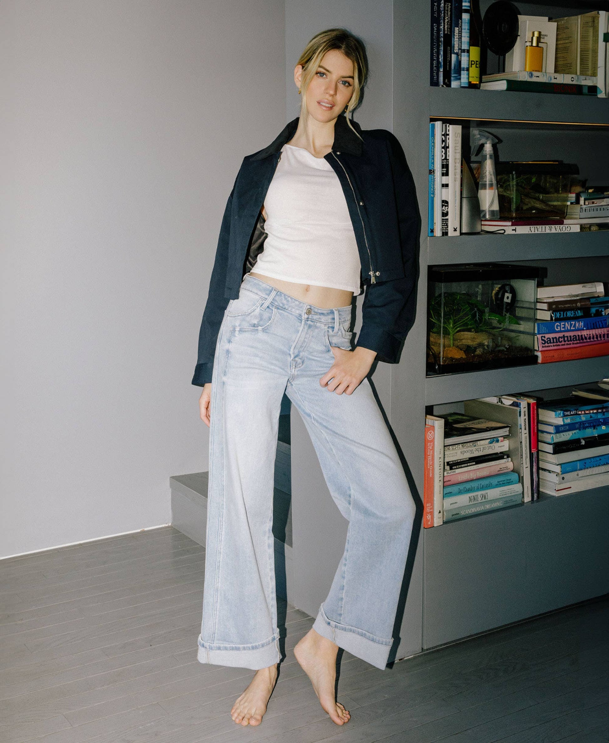 High-Rise Cuffed Denim Jeans - alternate product view at Vogue Villa