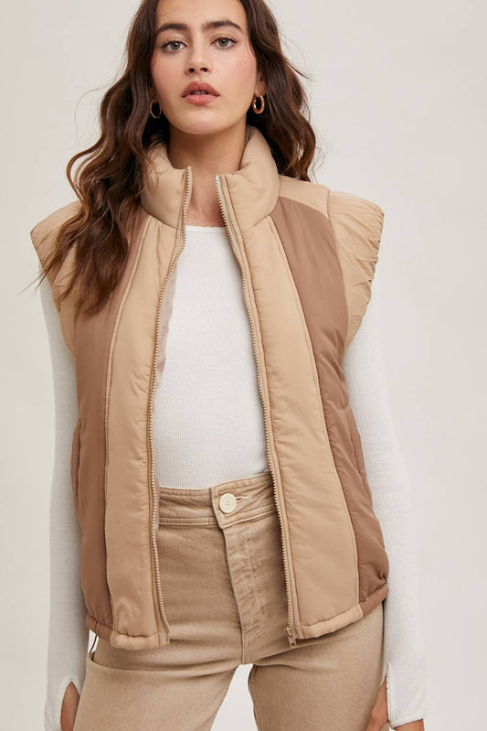 Contrast Puffer Zipper Down Vest