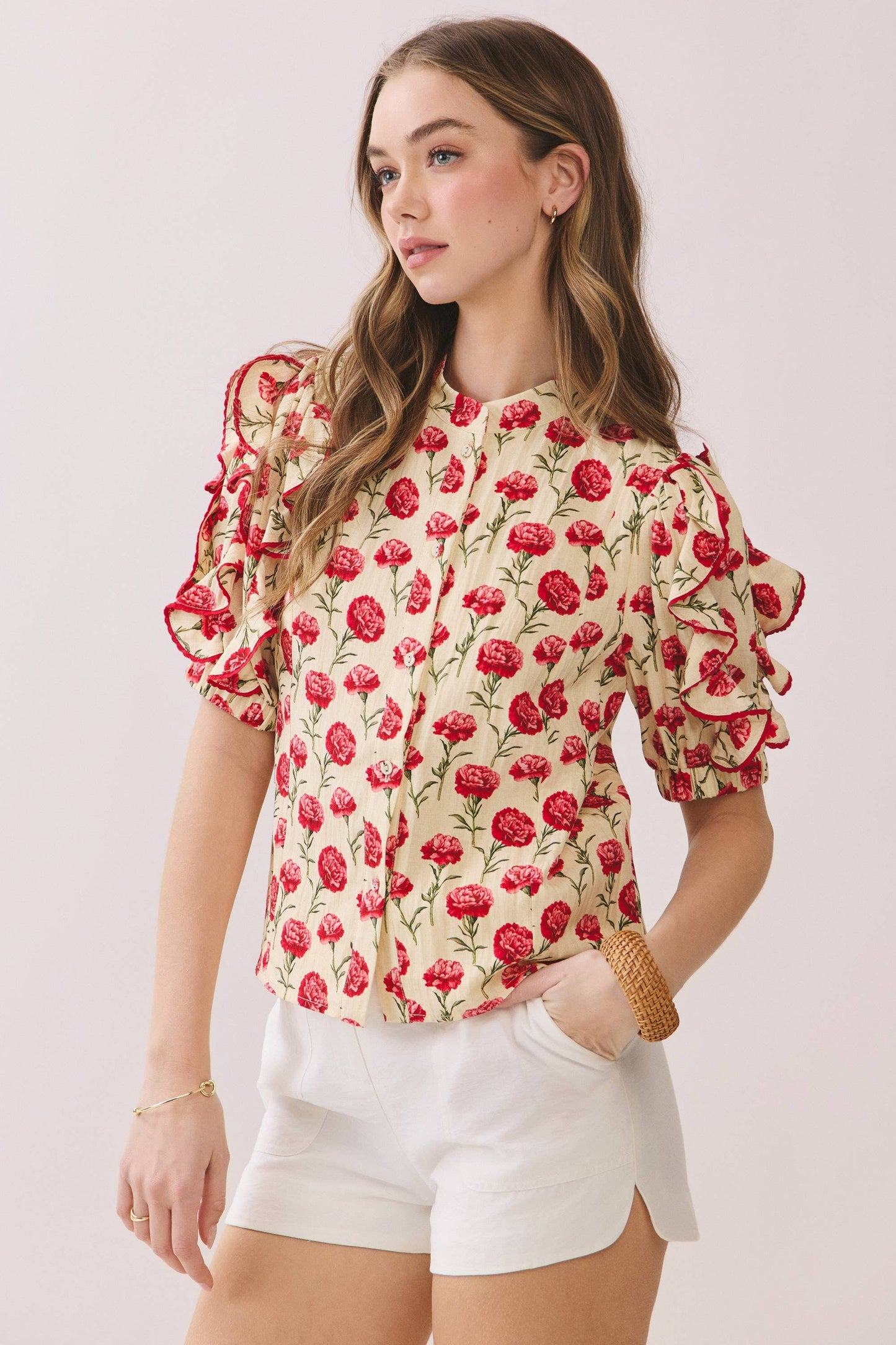 The Rosette Ruffle Sleeve Blouse