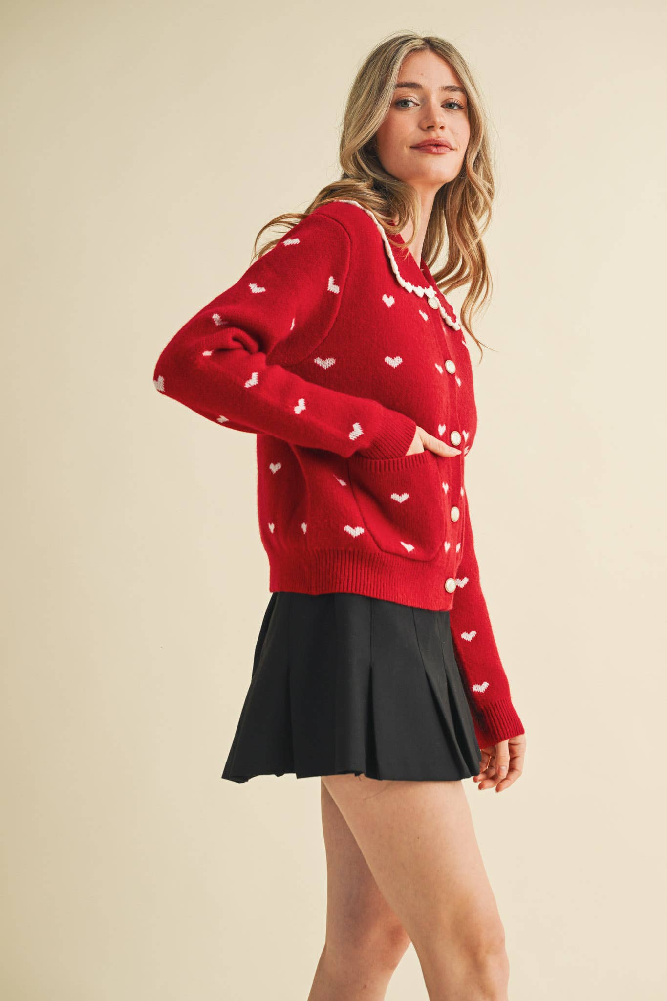 Doll Collar Heart Cardigan - alternate product view at Vogue Villa