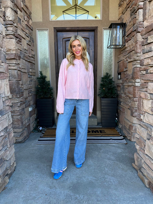 The Jane Cardigan in Powder Pink