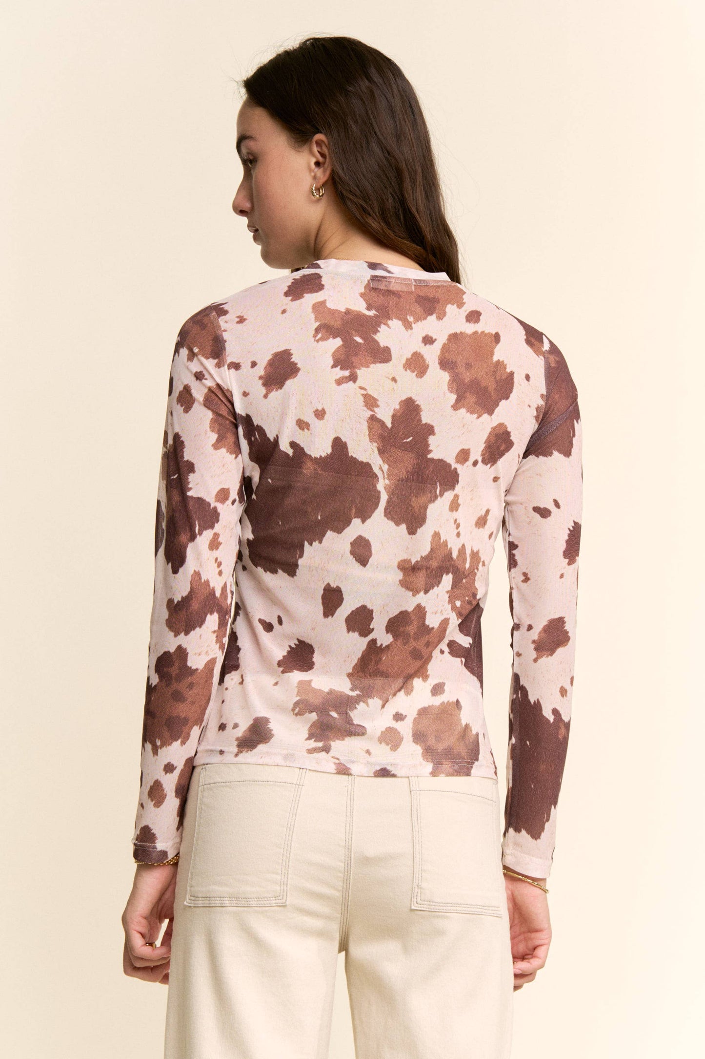 Cow Print Long Sleeve Mesh Top