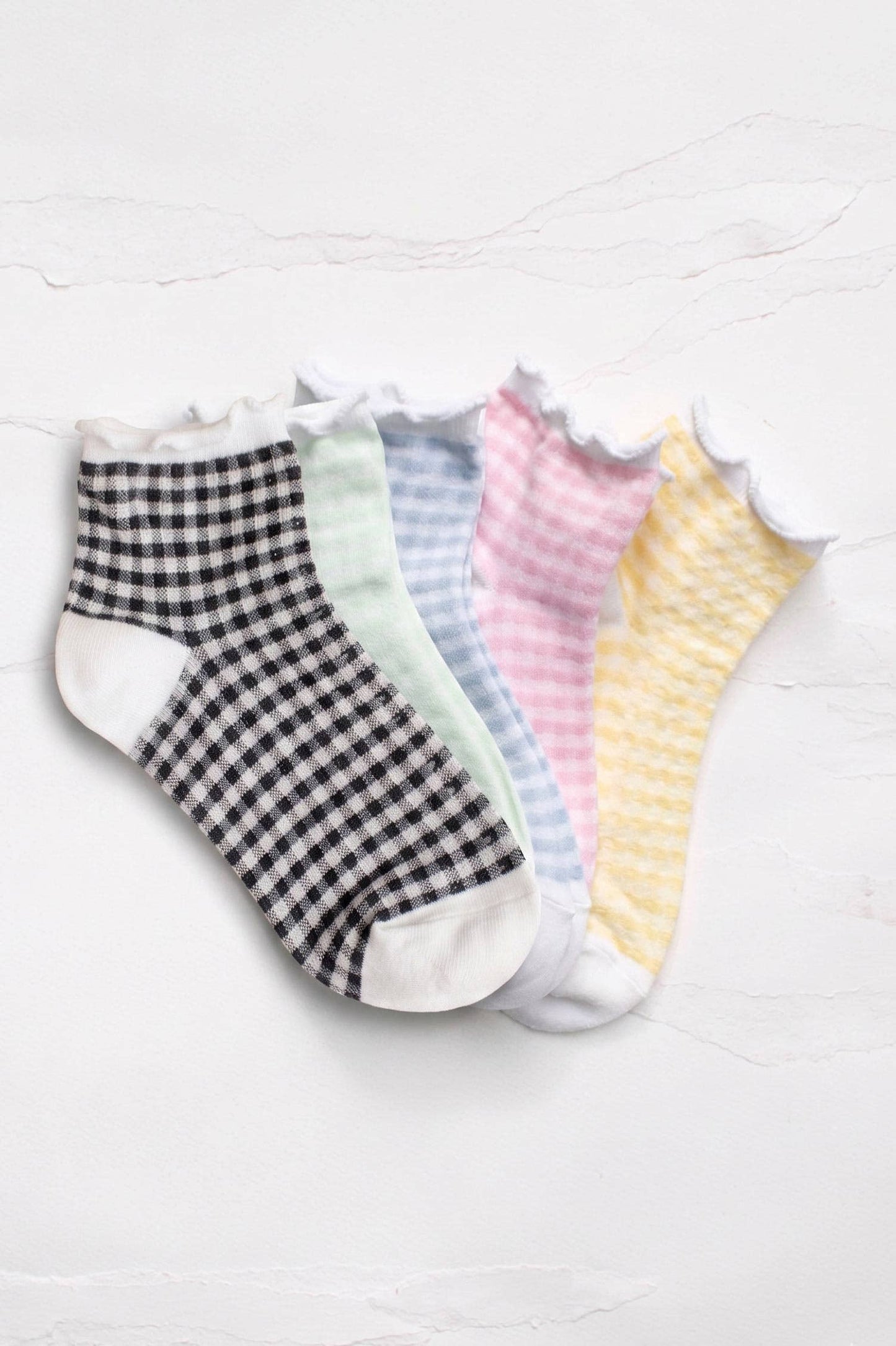Pastel Gingham Ruffle Ankle Socks