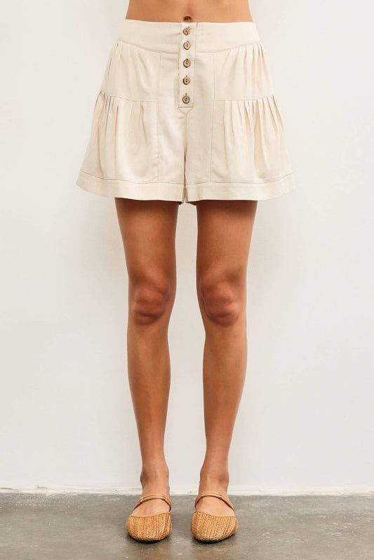 Pleated Flare Button Front Shorts