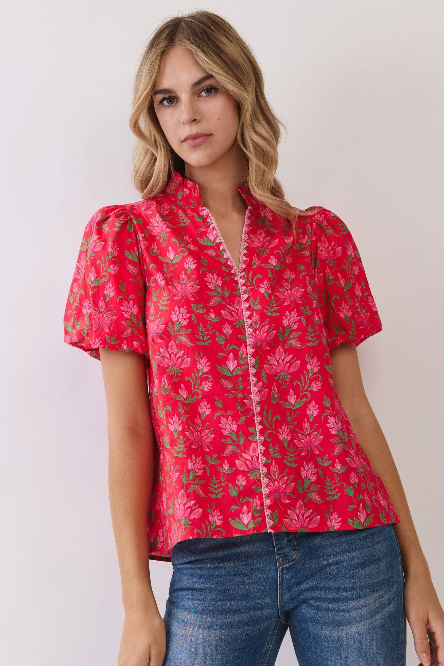 Floral Print Puff Sleeve Blouse