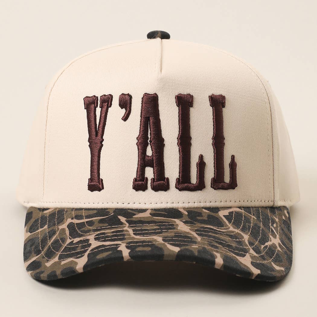 Y'ALL 3D Embroidered Two Tone Leopard Brim Trucker Hat
