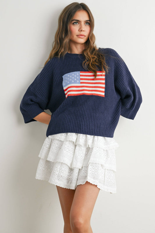 Flag Print Knit Sweater